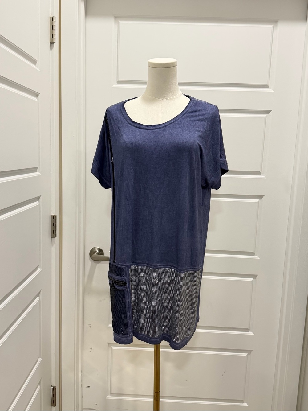 Tricotto got Blue Short Sleeve Tunic Top with Rhinestone Accents - Picture 8 of 9